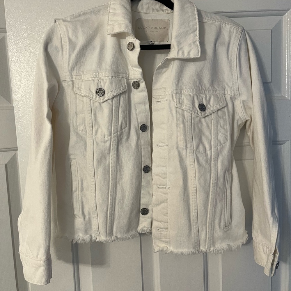 Lucky Brand White Jean Jacket Cropped Distressed